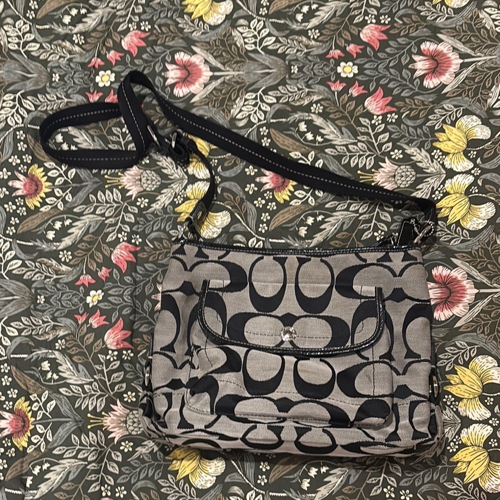 Coach Signature Black and Gray Crossbody Bag